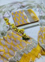 Linen Cotton Yellow Casual Wear Printed Salwar Suit